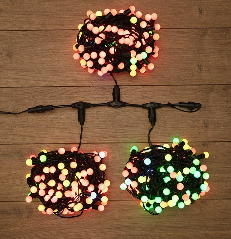 Гирлянда LED ClipLight - МУЛЬТИШАРИКИ 24V, 3 нити по 20 м, медленная смена цвета, цвет диодов RGB