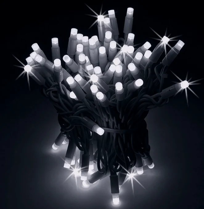 Гирлянда-нить LED Стринг Лайт 10м, КАУЧУК, IP65, белый холодный, мерцающий, 24В