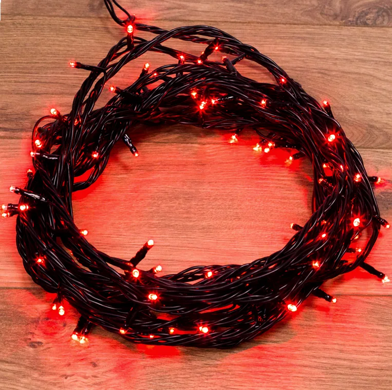 Гирлянда Нить управляемая 10м 100 LED КРАСНЫЙ черный ПВХ IP65 свечение с динамикой 230В контроллер в комплекте NEON-NIGHT