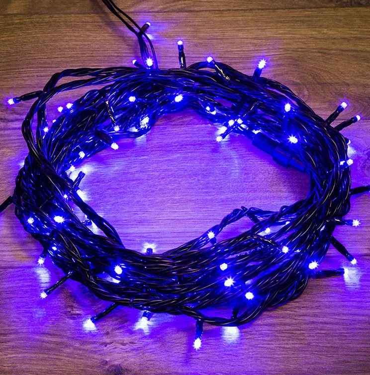 Гирлянда Нить управляемая 10м 100 LED СИНИЙ черный ПВХ IP65 свечение с динамикой 230В контроллер в комплекте NEON-NIGHT