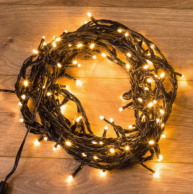 Гирлянда Нить управляемая 10м 100 LED ТЕПЛЫЙ БЕЛЫЙ черный ПВХ IP65 свечение с динамикой 230В нужен контроллер 217-204 NEON-NIGHT