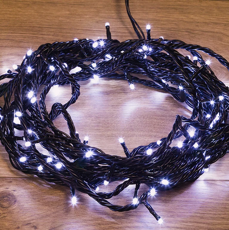Гирлянда Нить управляемая 20м 200 LED БЕЛЫЙ черный ПВХ IP65 свечение с динамикой 230В нужен контроллер 217-204 NEON-NIGHT