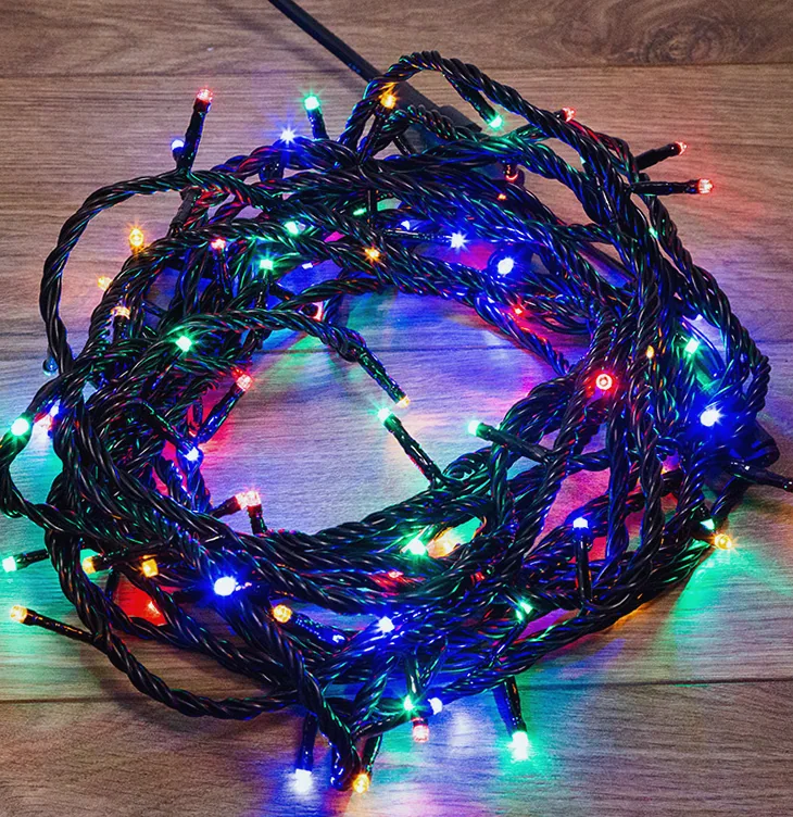 Гирлянда Нить управляемая 20м 200 LED МУЛЬТИКОЛОР (RGYB) черный ПВХ IP65 свечение с динамикой 230В нужен контроллер 217-204 NEON-NIGHT