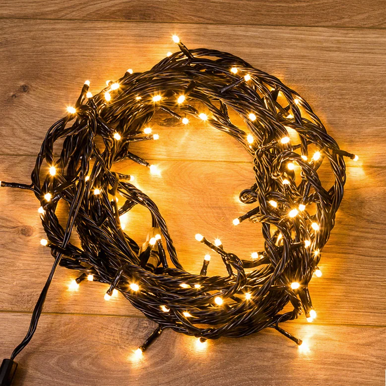Гирлянда Нить управляемая 20м 200 LED ТЕПЛЫЙ БЕЛЫЙ черный ПВХ IP65 свечение с динамикой 230В нужен контроллер 217-204 NEON-NIGHT