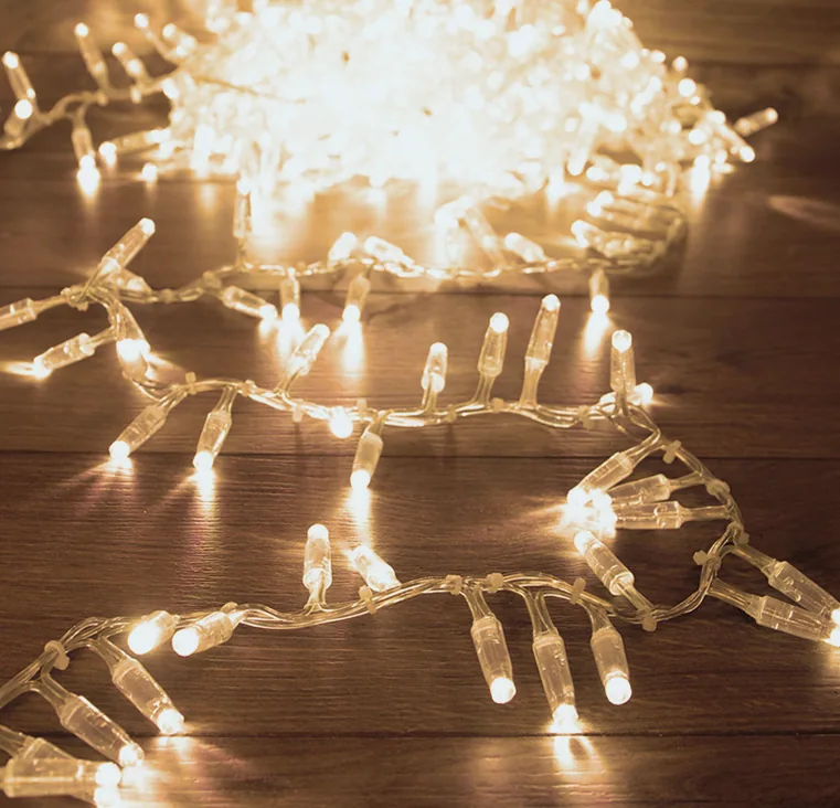 Гирлянда светодиодная Кластер 10м 400 LED ТЕПЛЫЙ БЕЛЫЙ прозрачный ПВХ IP65 постоянное свечение 230В нужен блок 303-500-1 NEON-NIGHT