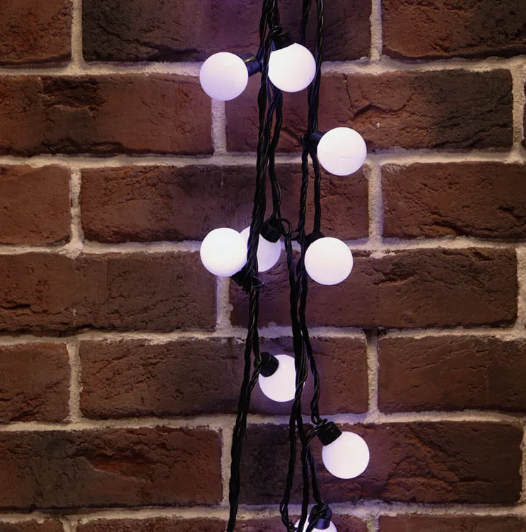 Гирлянда светодиодная Мультишарики Ø38мм 10м 40 LED БЕЛЫЙ черный ПВХ IP65 постоянное свечение 230В нужен блок 303-500 NEON-NIGHT