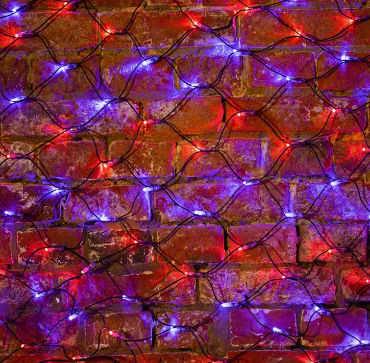 Гирлянда светодиодная Сеть 2х0,7м 176 LED КРАСНЫЙ/СИНИЙ черный ПВХ IP65 свечение с динамикой 230В контроллер в комплекте NEON-NIGHT