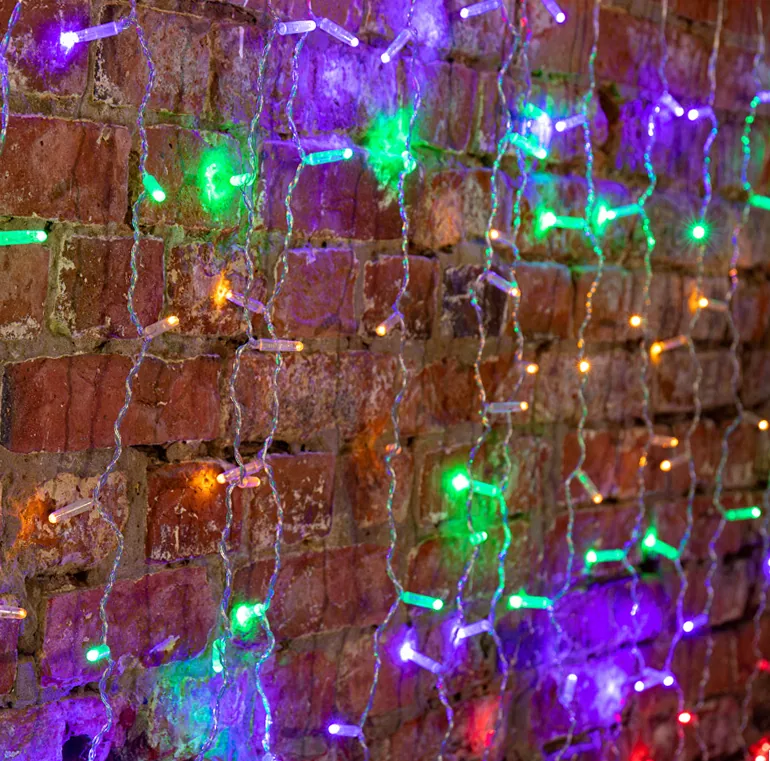 Гирлянда светодиодная Занавес 2х1,5м 192 LED МУЛЬТИКОЛОР прозрачный ПВХ IP65 постоянное свечение 230В блок в комплекте NEON-NIGHT