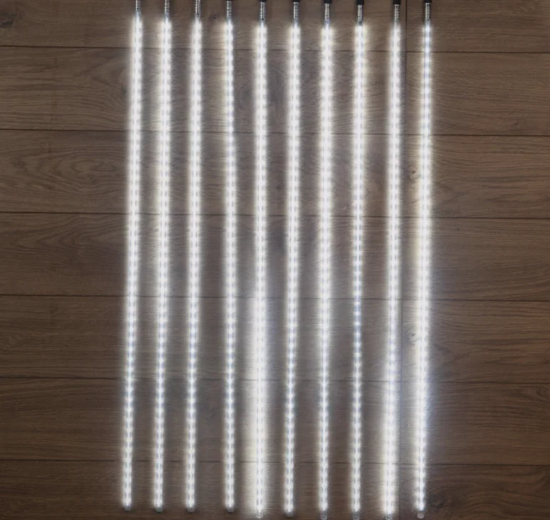 Гирлянда Тающие сосульки комплект 10 шт. х 100см, шаг 100см, 960 LED БЕЛЫЙ, черный каучук, IP65, 24В, соединяется NEON-NIGHT