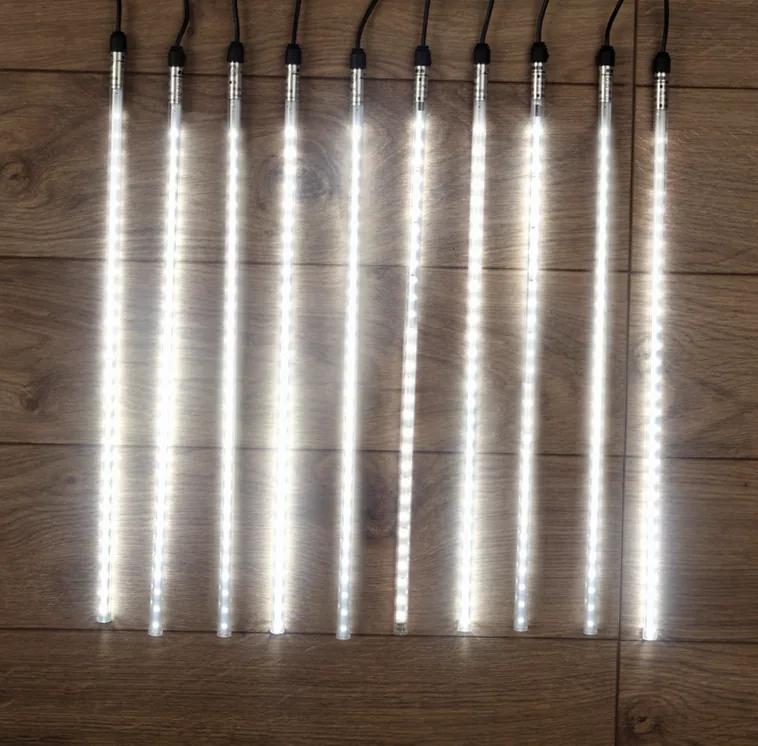 Гирлянда Тающие сосульки комплект 10 шт. х 50см, шаг 100см, 600 LED БЕЛЫЙ, черный каучук, IP65, 24В, соединяется NEON-NIGHT
