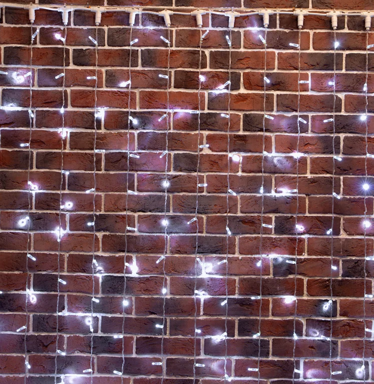 Гирлянда Занавес 2х6м 768 LED БЕЛЫЙ прозрачный ПВХ IP65 эффект мерцания 230В нужен блок 303-500-1
